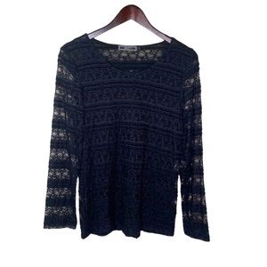 Women’s B Calm Long Sleeve Sheer Black Lace pullover Top Size L